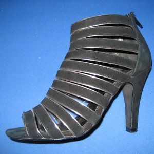 ALDO Black Silver Cage Peep Toe Heels Bootie Sandals Size 7
